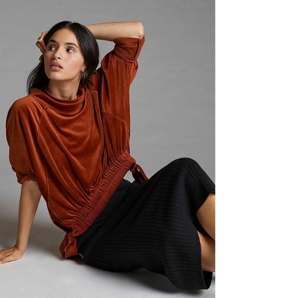 Anthropologie Daily Practice Rust Velvet Dolman Sleeve Blouse NWT!!!
